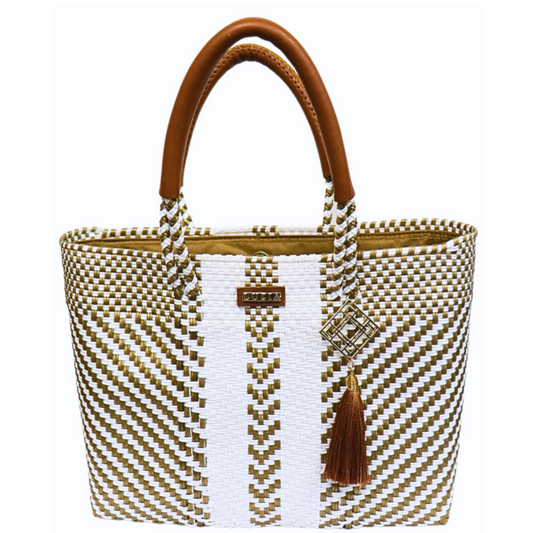 Arm Tote Center Stripe Arrow White Gold