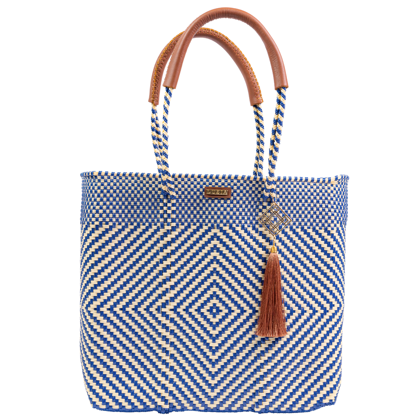 Shoulder Tote Diamond Blue Beige