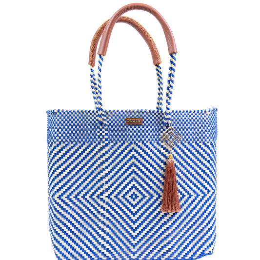 Shoulder Tote Diamond Blue White