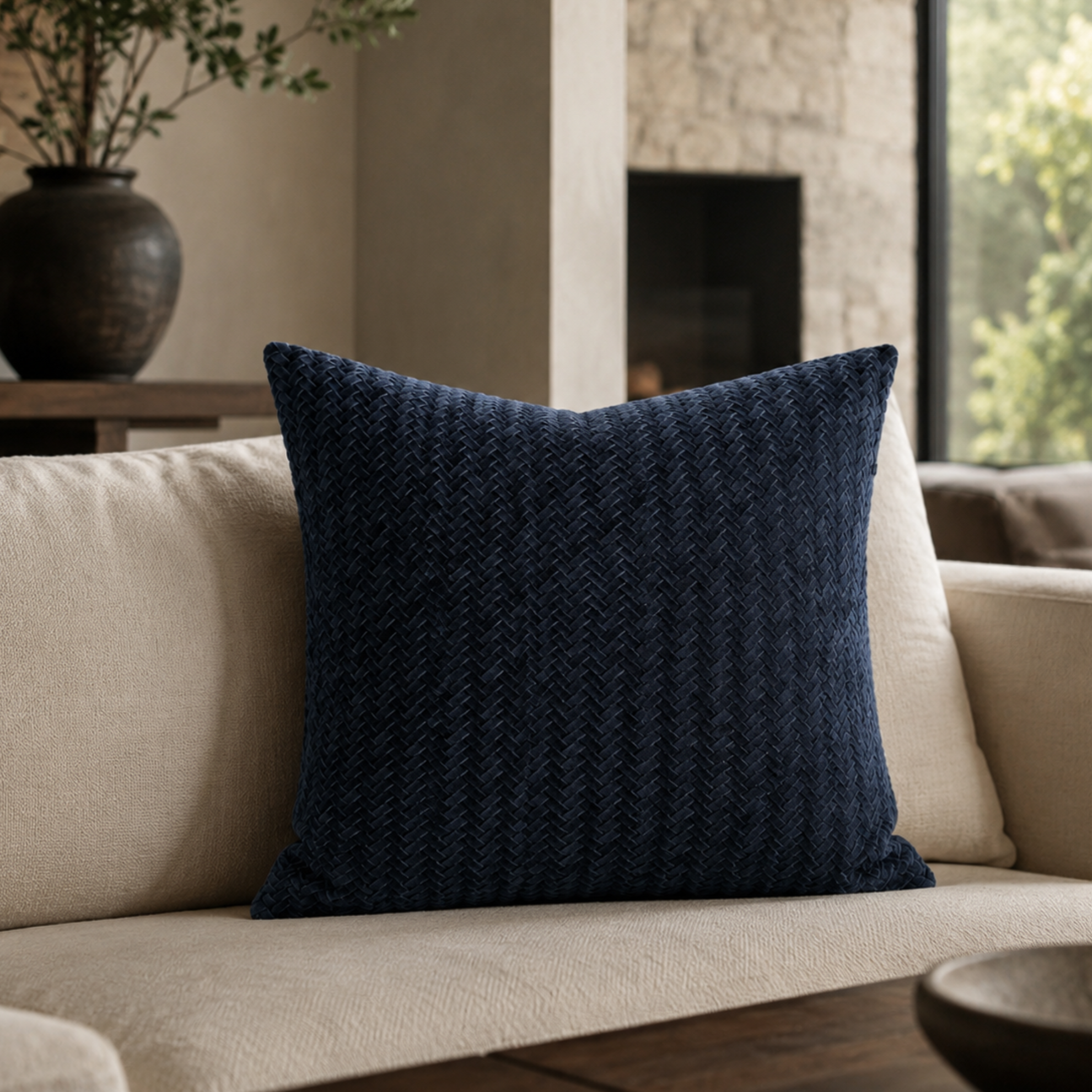 Chevron Suede Pillow – Navy