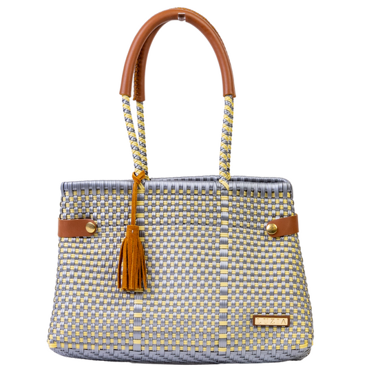 Shopping Tote Checkers Silver Beige