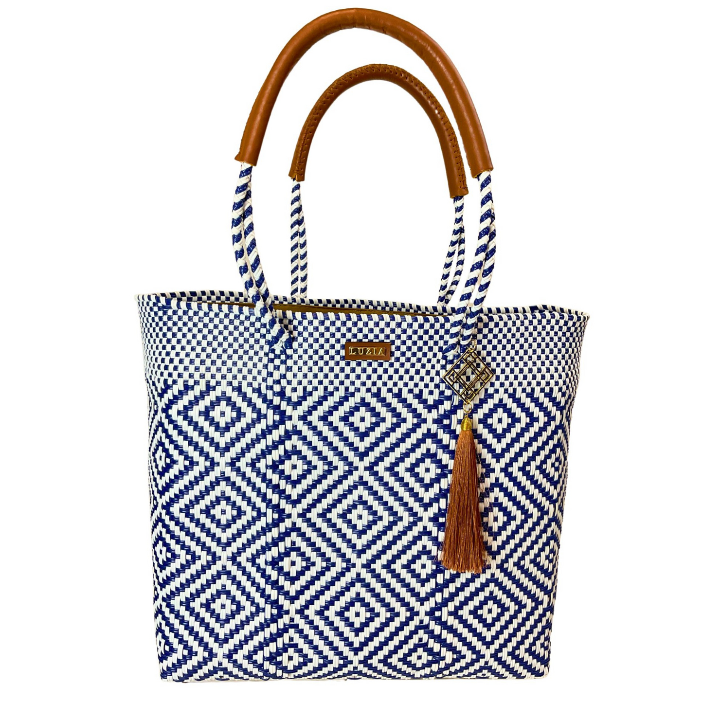 Shoulder Tote Multi-Diamond Blue White