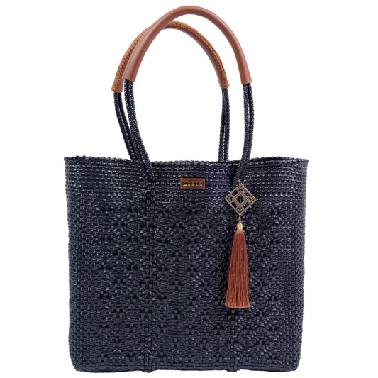 Shoulder Tote Solid Multi-Diamond Black