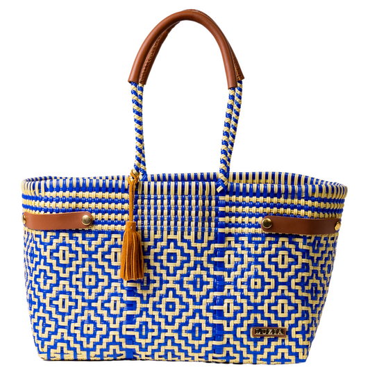 Open Basket Jumbo Cross Diamond Blue Beige