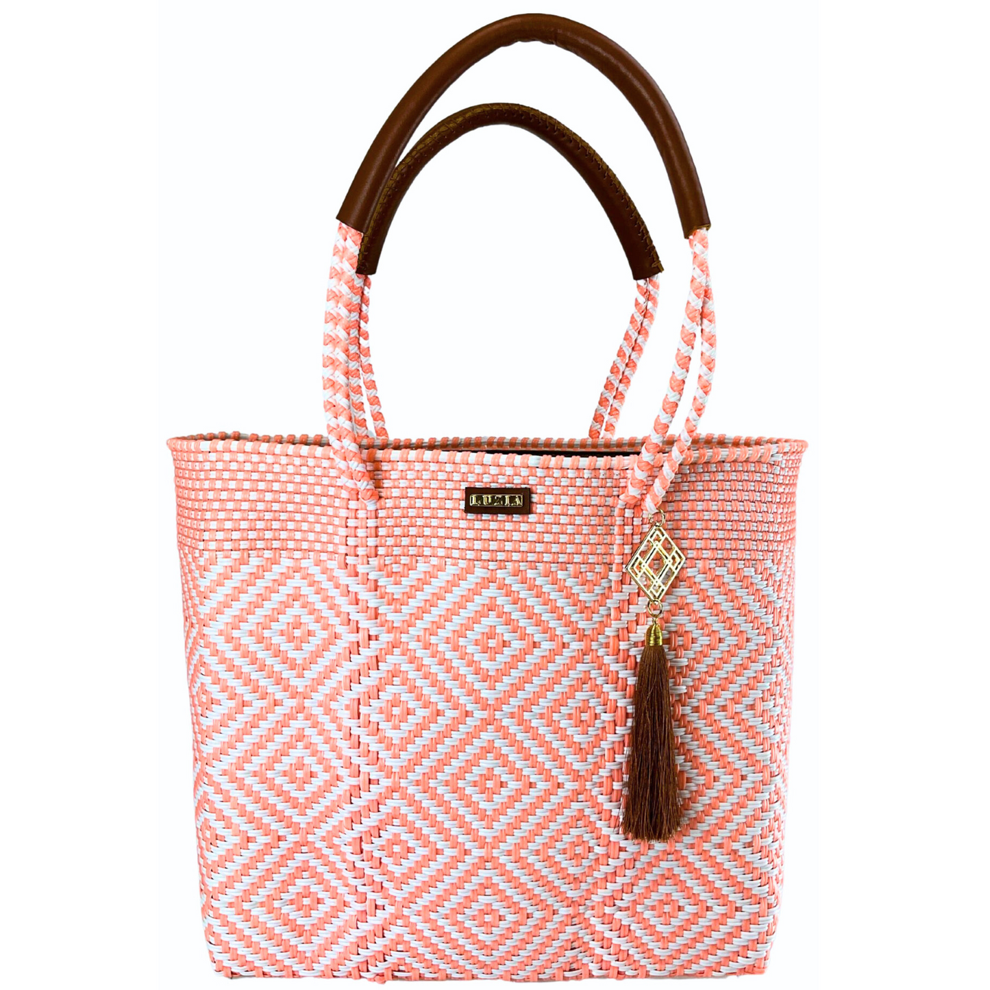 Shoulder Tote Multi-Diamond Salmon White