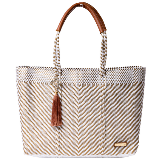 Shoulder Tote Jumbo Arrow White Gold