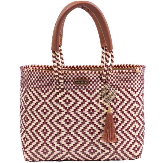 Arm Tote Multi-Diamond Burgundy Beige