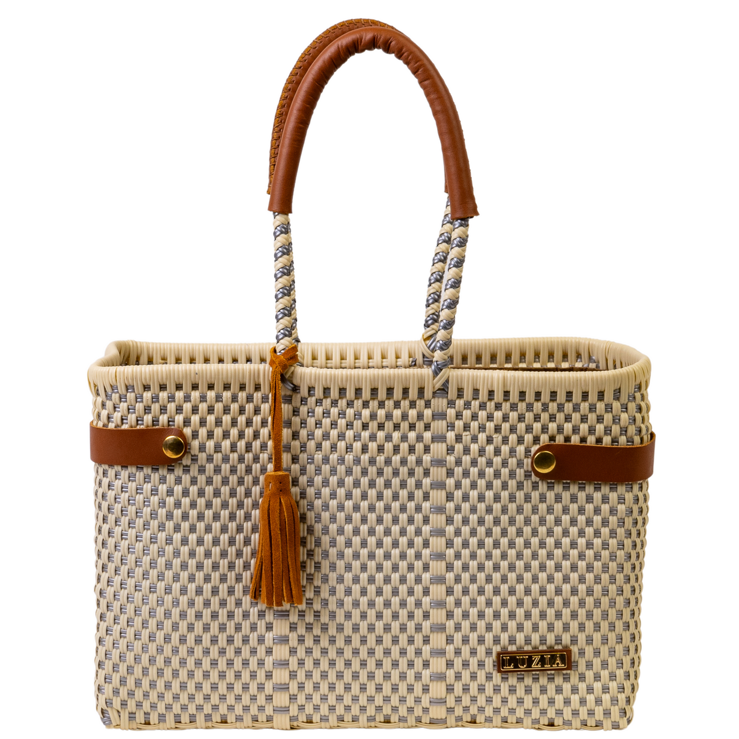 Open Basket Medium Checkers Silver Beige