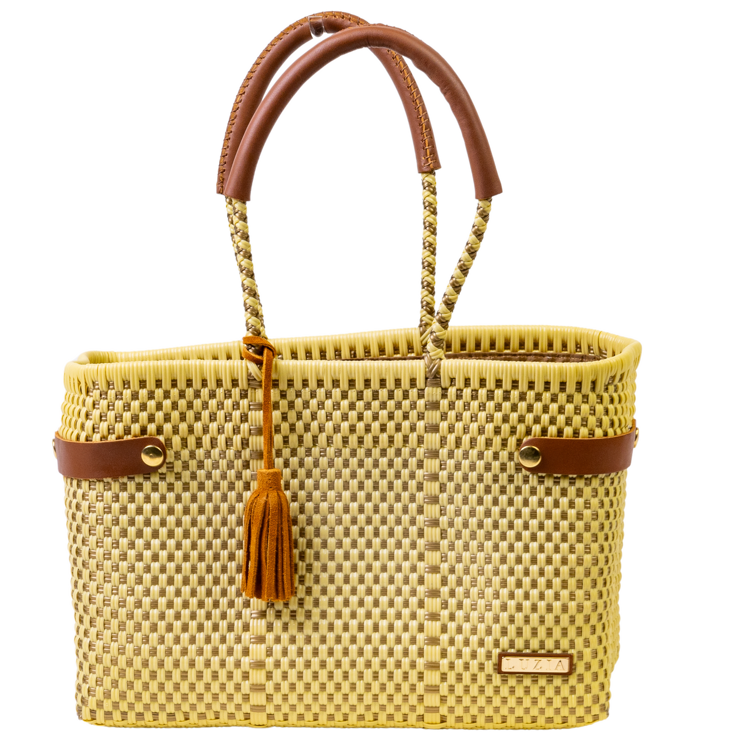 Open Basket Medium Checkers YellowCream Gold