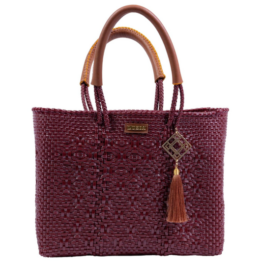 Arm Tote Solid Multi-Diamond Burgundy