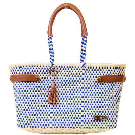 Open Basket Medium Checkers Blue Beige